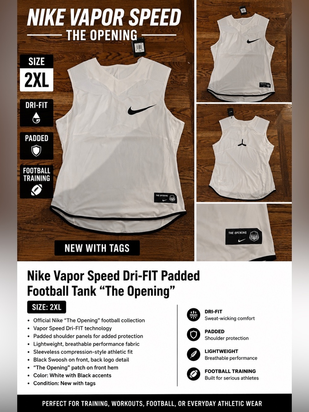 Nike Vapor Speed Dri-FIT Padded Football Tank “The Opening” 2XL NWT